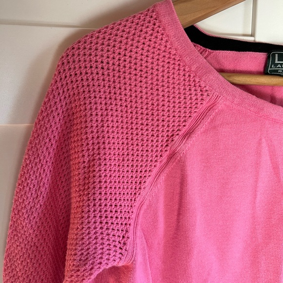 L-RL Lauren Active bubblegum pink, lattice-knit sleeve, pullover sweater, small - Picture 4 of 9